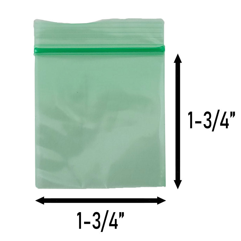Apple Bags Mini Zip Resealable Baggies, 175175 Green 1.75" x 1.75" 100ct / 1000ct / 3000ct