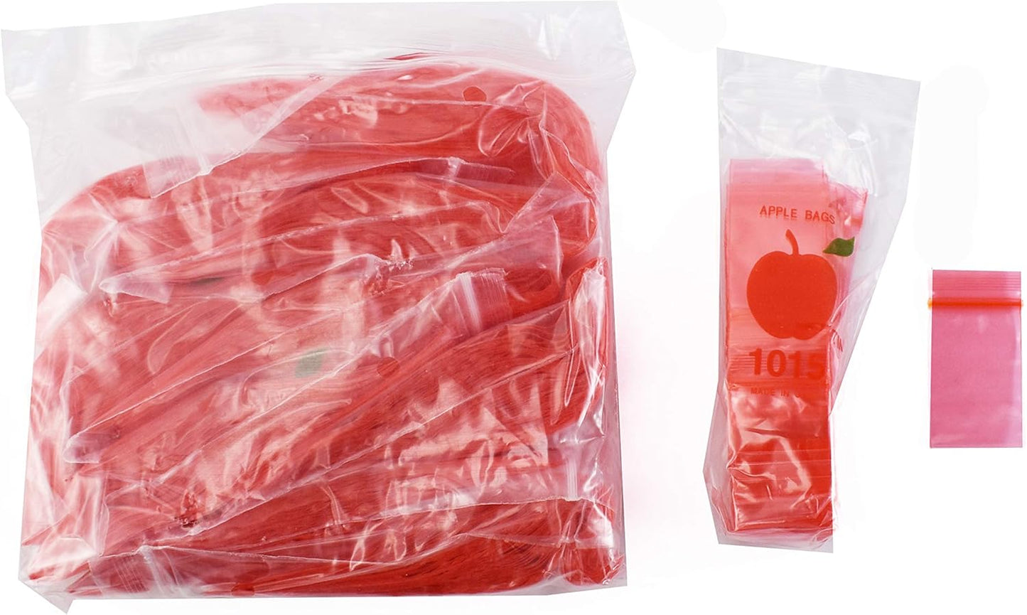 Apple Bags Mini Zip Resealable Baggies, 1015 Red 1" x 1.5" 100ct / 1000ct / 3000ct
