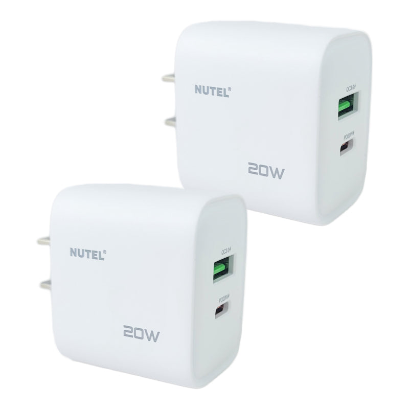 20W Dual USB Premium Phone Charger Block, USB-C 20W & USB 18W Dual, PD20W+QC3.0, White