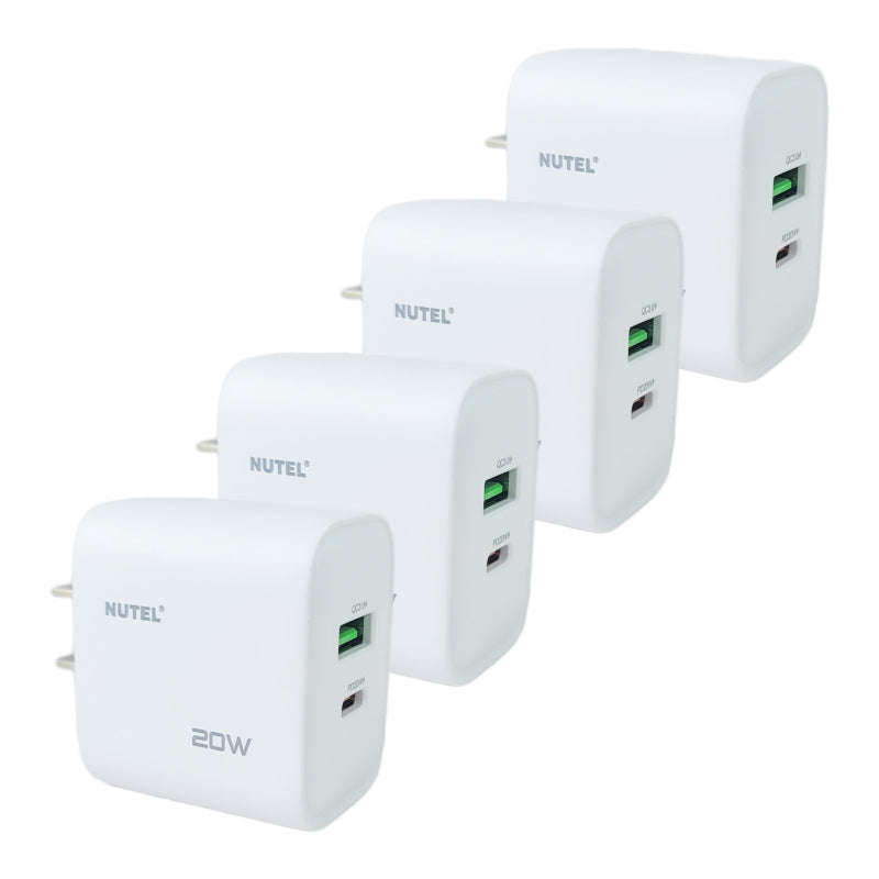 20W Dual USB Premium Phone Charger Block, USB-C 20W & USB 18W Dual, PD20W+QC3.0, White