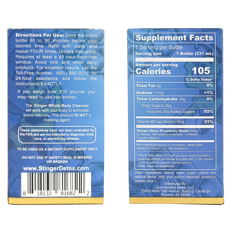 Stinger Detox 1 Hour Whole Body Cleanser 8oz, Blue Raspberry