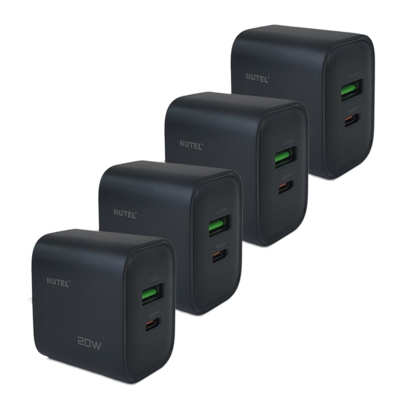 20W Dual USB Premium Phone Charger Block, USB-C 20W & USB 18W Dual, PD20W+QC3.0, Black