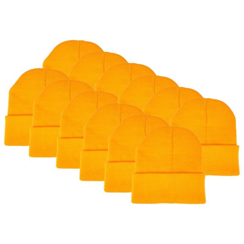 Yellow Unisex Cuffed Knit Winter Beanie, 1ct to 12ct