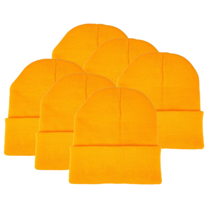 Yellow Unisex Cuffed Knit Winter Beanie, 1ct to 12ct