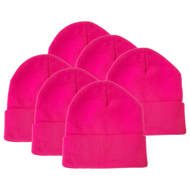 Hot Pink Unisex Cuffed Knit Winter Beanie, 1ct to 12ct