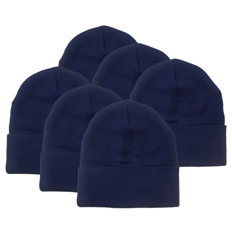 Navy Blue Unisex Cuffed Knit Winter Beanie, 1ct to 12ct