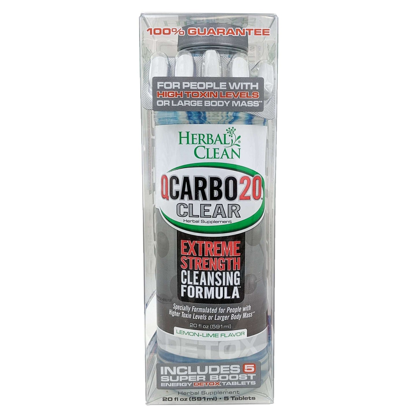 Herbal Clean Qcarbo20 Clear 20oz with 5 Tablets, Lemon-Lime