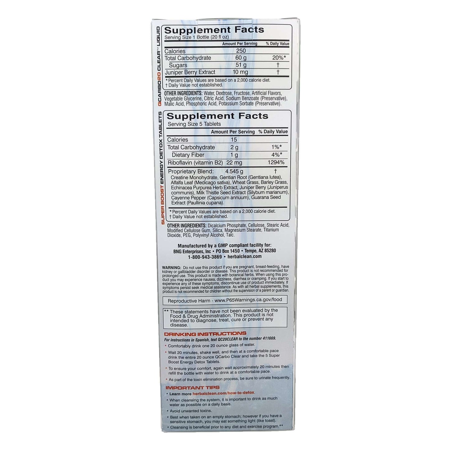 Herbal Clean Qcarbo20 Clear 20oz with 5 Tablets, Lemon-Lime