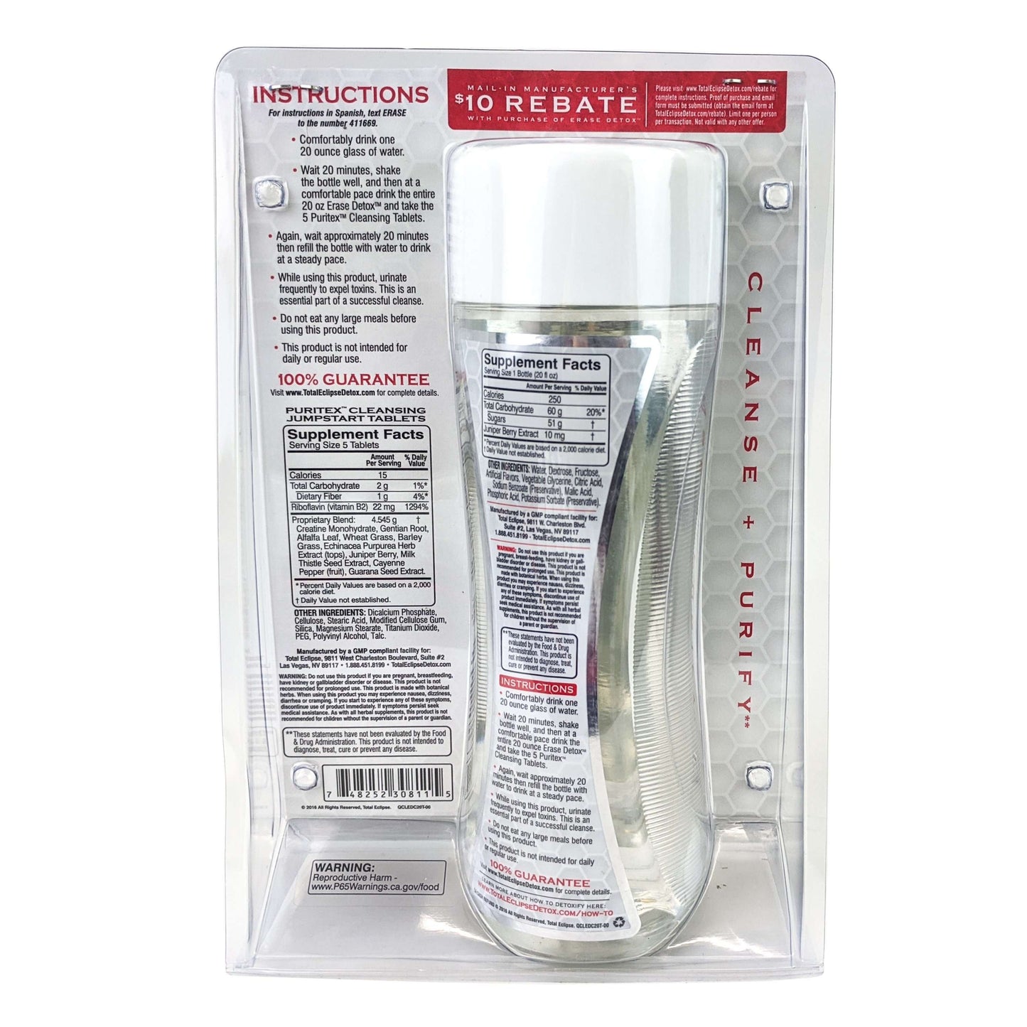 Tropical Fruit Punch Flavor Total Eclipse Erase Detox w/ 5 Tablets, 20oz