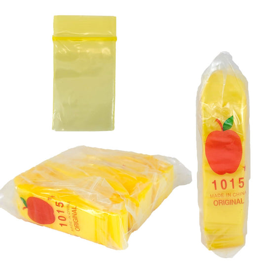 Apple Bags Mini Zip Resealable Baggies, 1015 Yellow 1" x 1.5" 100ct / 1000ct / 3000ct