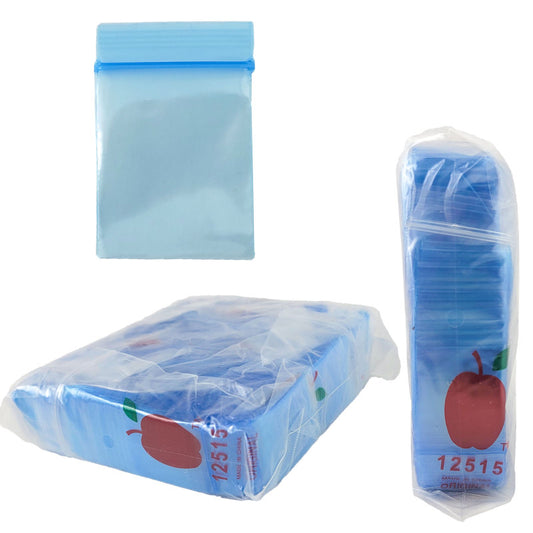 Apple Bags Mini Zip Resealable Baggies, 12515 Blue 1.25" x 1.5" 100ct / 1000ct / 3000ct