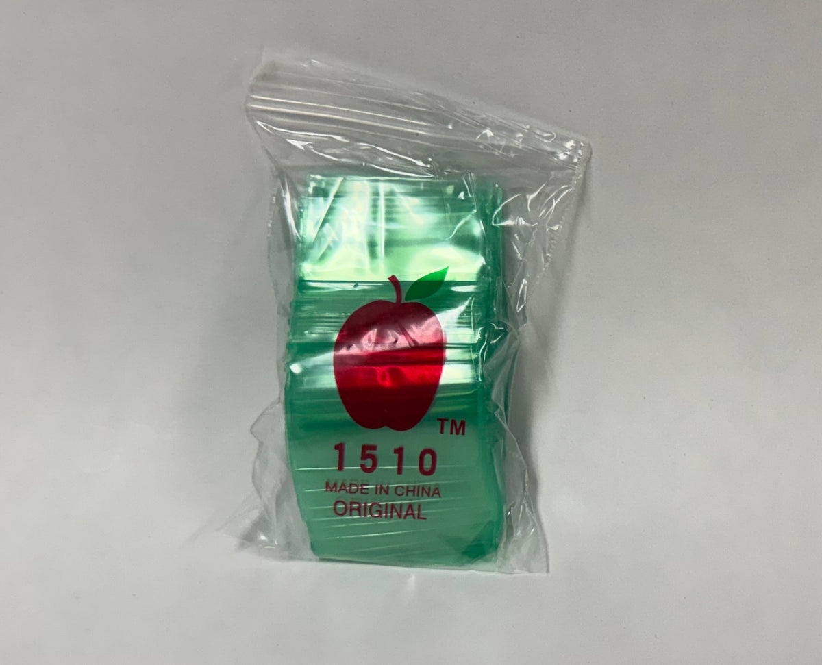 Apple Bags Mini Zip Resealable Baggies, 1510 Green 1.5" x 1" 100ct / 1000ct / 3000ct