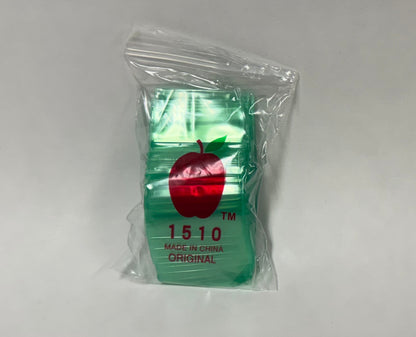 Apple Bags Mini Zip Resealable Baggies, 1510 Green 1.5" x 1" 100ct / 1000ct / 3000ct