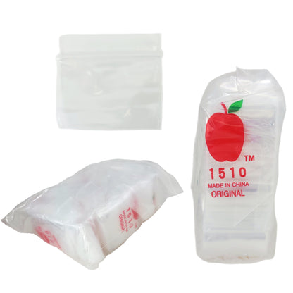 Apple Bags Mini Zip Resealable Baggies, 1510 Clear 1.5" x 1" 100ct / 1000ct / 3000ct