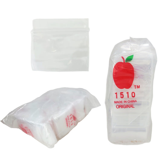 Apple Bags Mini Zip Resealable Baggies, 1510 Clear 1.5" x 1" 100ct / 1000ct / 3000ct