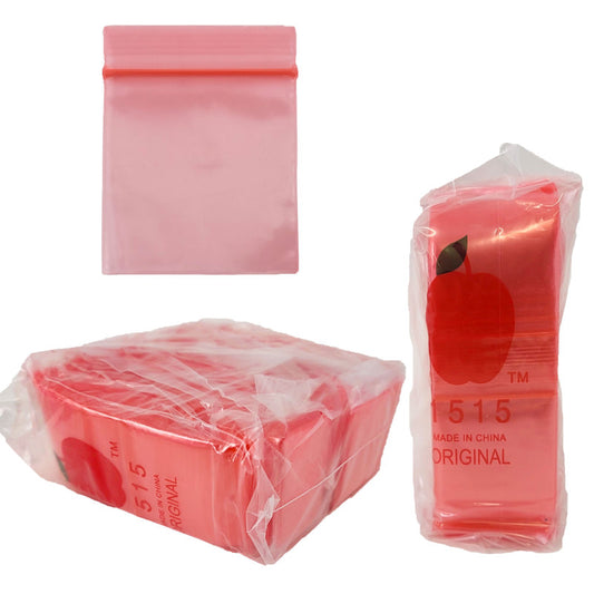 Apple Bags Mini Zip Resealable Baggies, 1515 Red 1.5" x 1.5" 100ct / 1000ct / 3000ct