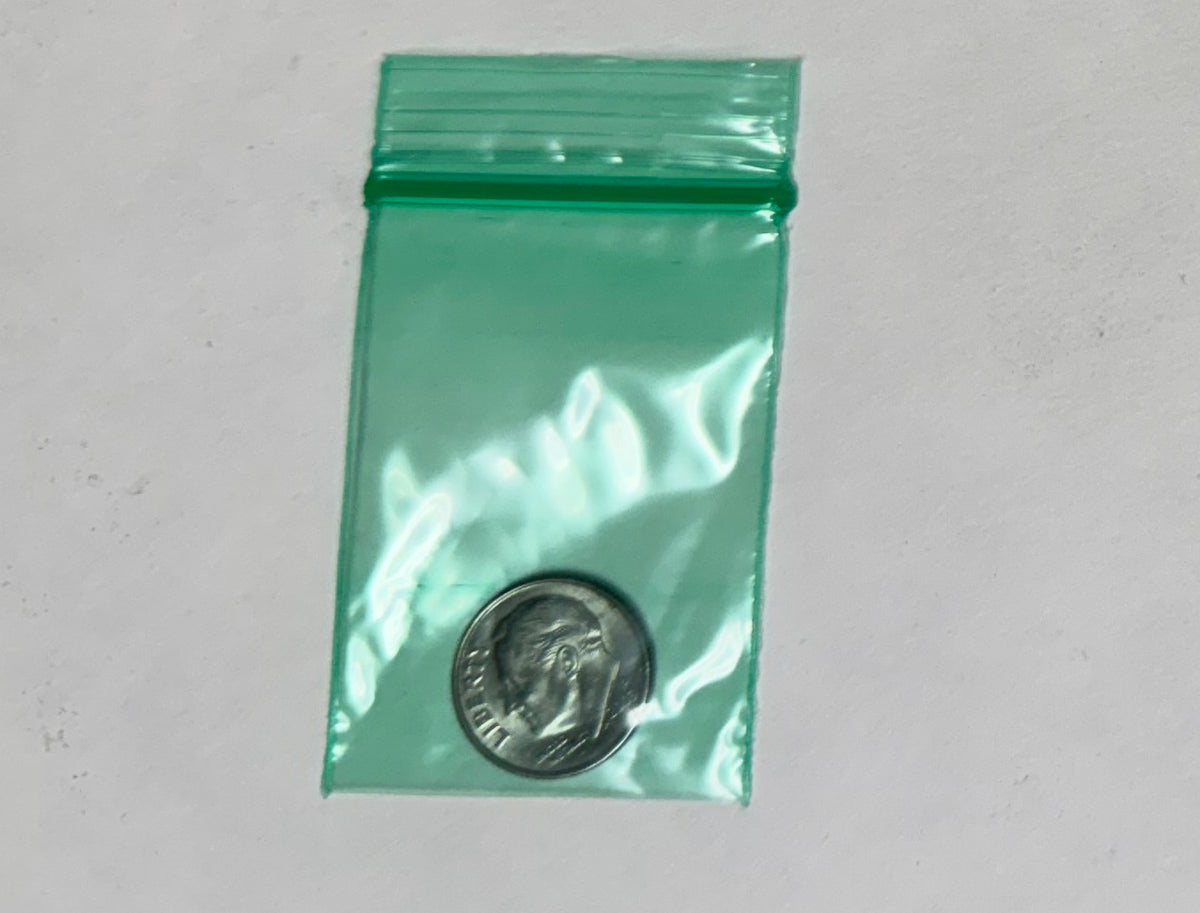 Apple Bags Mini Zip Resealable Baggies, 1520 Green 1.5" x 2" 100ct / 1000ct / 3000ct