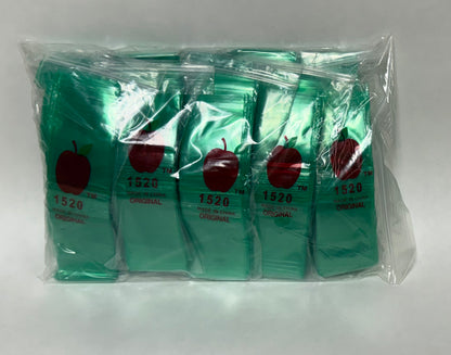 Apple Bags Mini Zip Resealable Baggies, 1520 Green 1.5" x 2" 100ct / 1000ct / 3000ct