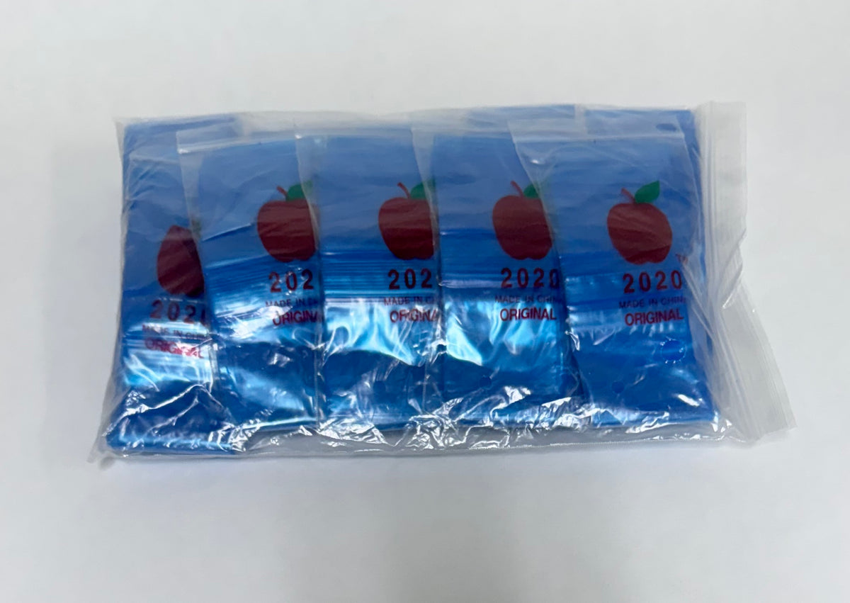 Apple Bags Mini Zip Resealable Baggies, 2020 Blue 2" x 2" 100ct / 1000ct / 3000ct