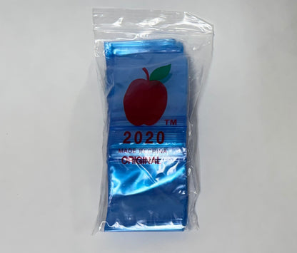 Apple Bags Mini Zip Resealable Baggies, 2020 Blue 2" x 2" 100ct / 1000ct / 3000ct