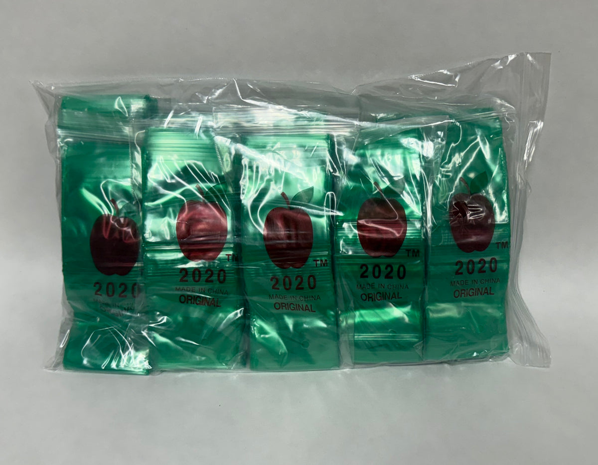 Apple Bags Mini Zip Resealable Baggies, 2020 Green 2" x 2" 100ct / 1000ct / 3000ct