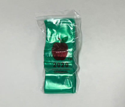 Apple Bags Mini Zip Resealable Baggies, 2020 Green 2" x 2" 100ct / 1000ct / 3000ct