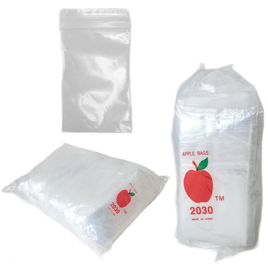 Apple Bags Mini Zip Resealable Baggies, 2030 Clear 2" x 3" 100ct / 1000ct / 3000ct