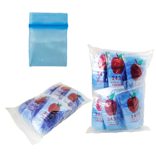 Apple Bags Mini Zip Resealable Baggies, 3434 Blue 0.75" x 0.75" 100ct / 1000ct / 3000ct
