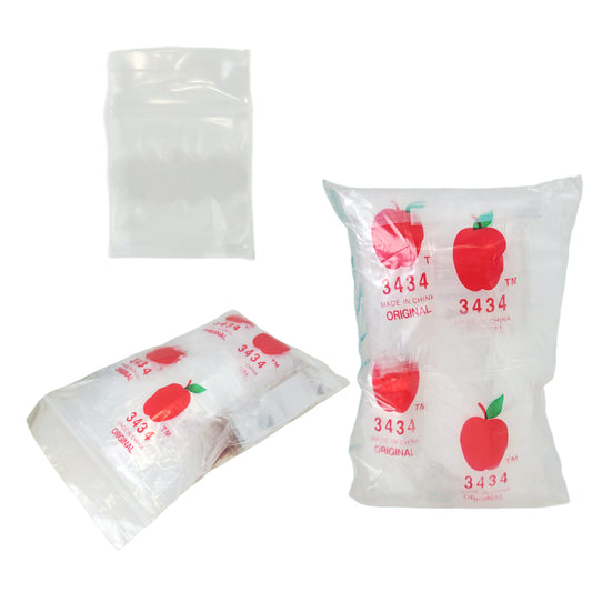 Apple Bags Mini Zip Resealable Baggies, 3434 Clear 3/4" x 3/4" 100ct / 1000ct / 3000ct