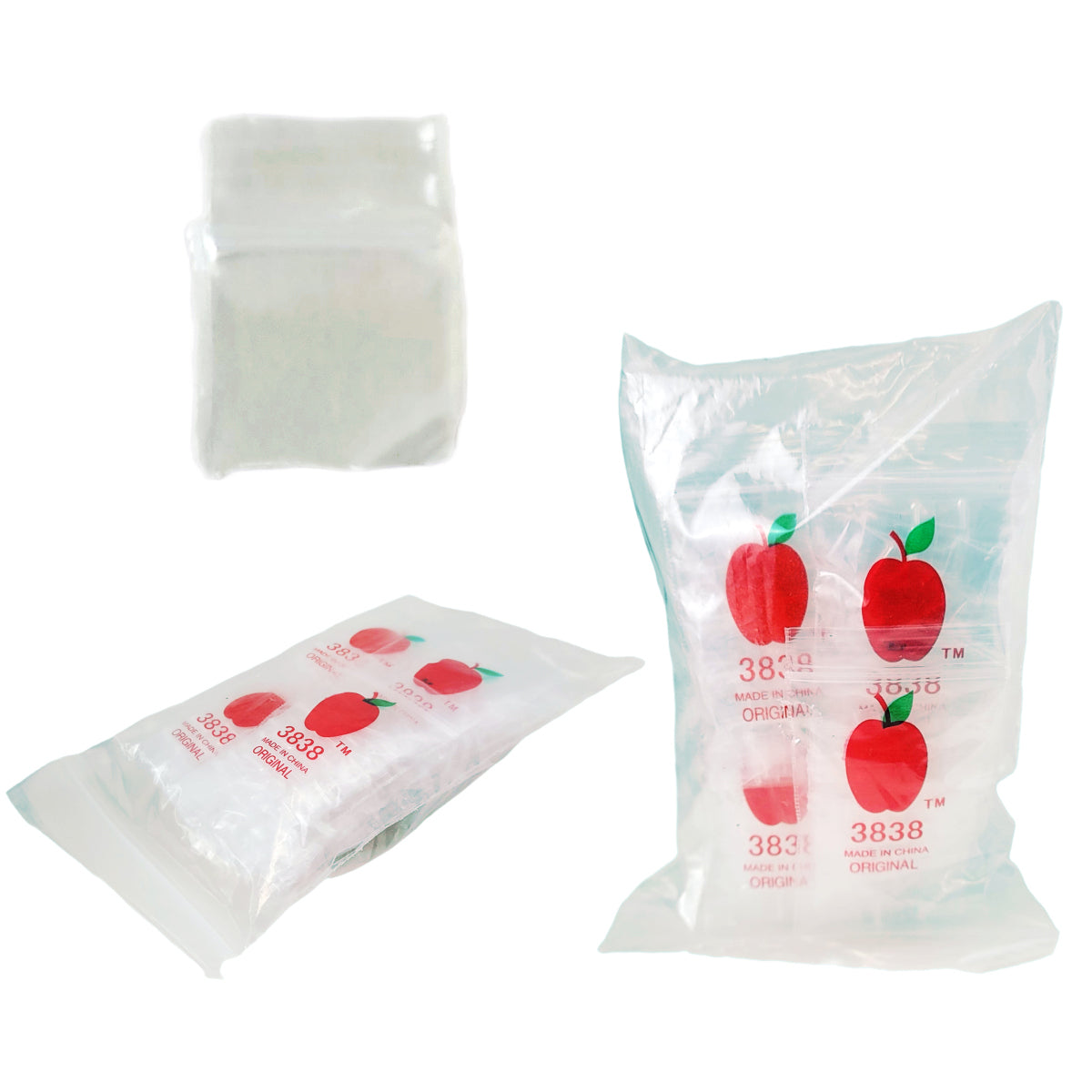 Apple Bags Mini Zip Resealable Baggies, 3838 Clear 3/8" x 3/8" 100ct / 1000ct / 3000ct