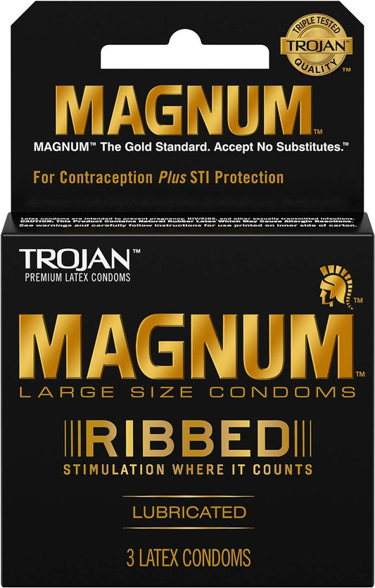 Trojan Magnum Ribbed Condoms 3 Count Pack