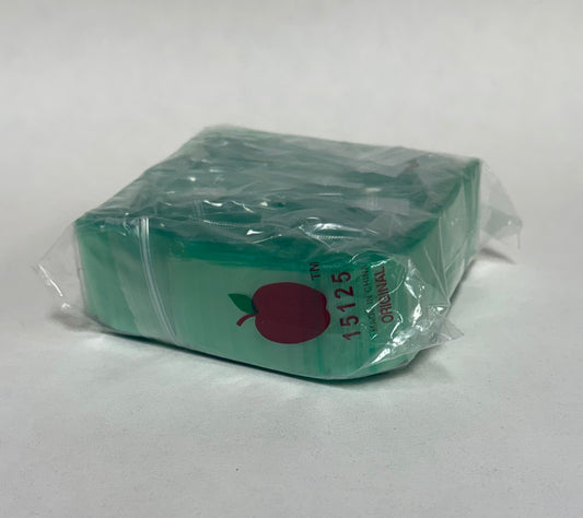 Apple Bags Mini Zip Resealable Baggies, 15125 Green 1.5" x 1.25" 100ct / 1000ct / 3000ct