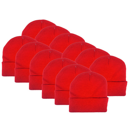 Red Unisex Cuffed Knit Winter Beanie, 1ct to 12ct