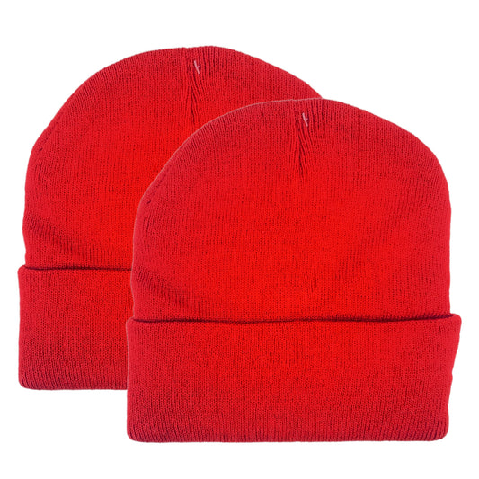 Red Unisex Cuffed Knit Winter Beanie, 1ct to 12ct