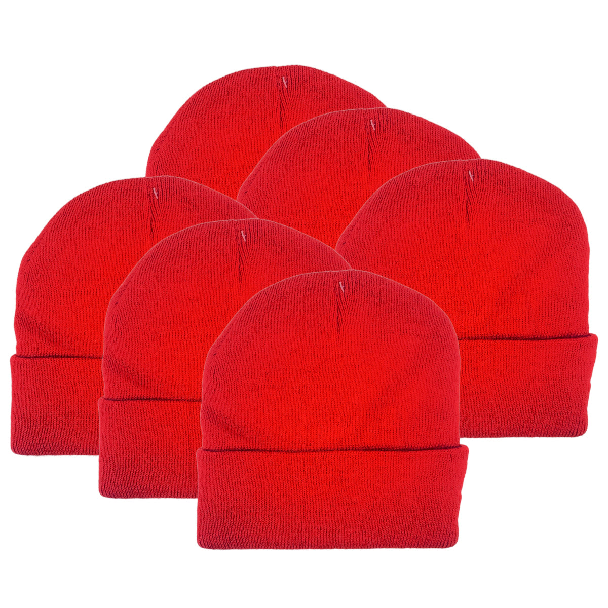 Red Unisex Cuffed Knit Winter Beanie, 1ct to 12ct