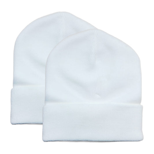 White Unisex Cuffed Knit Winter Beanie, 1ct to 12ct