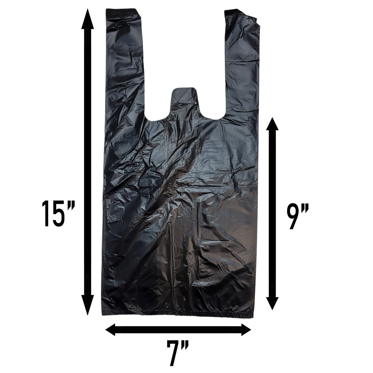 XTP 1/10 HDPE Black T-Shirt Bags, 7x5x15, 17 Microns, 100ct to 2,000ct