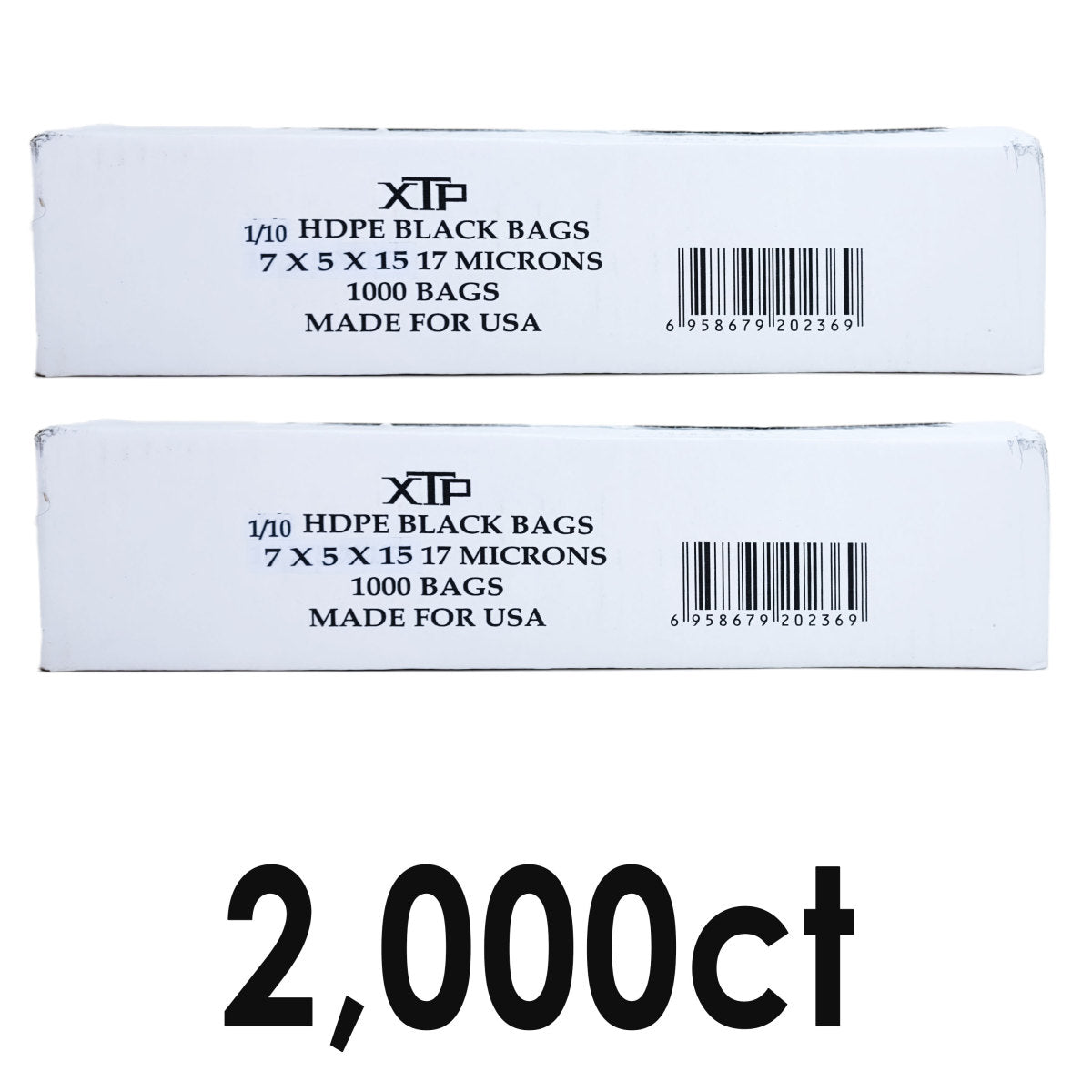 XTP 1/10 HDPE Black T-Shirt Bags, 7x5x15, 17 Microns, 100ct to 2,000ct