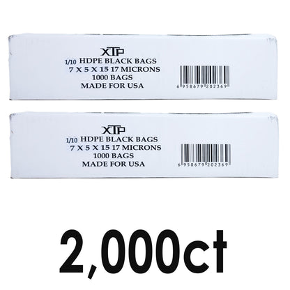 XTP 1/10 HDPE Black T-Shirt Bags, 7x5x15, 17 Microns, 100ct to 2,000ct