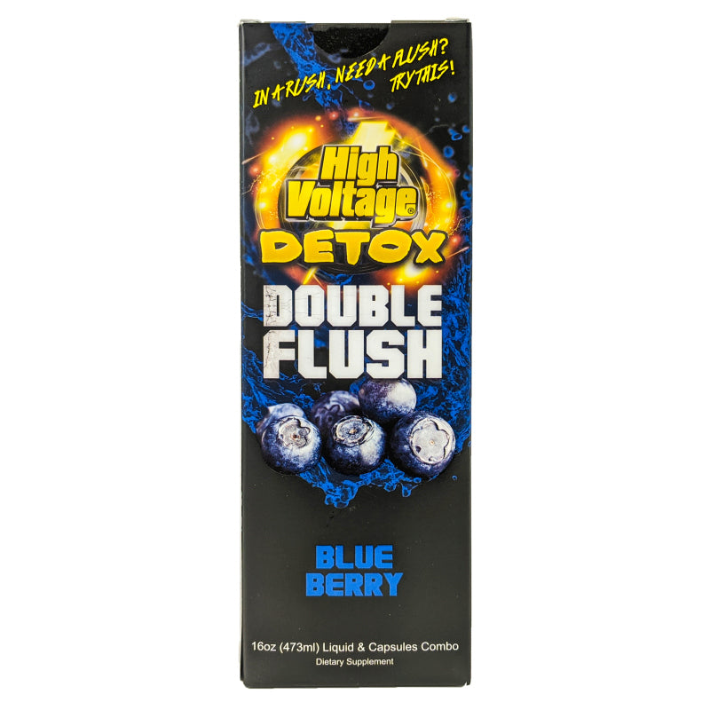 High Voltage DOUBLE FLUSH Detox Drink w Capsules, 16oz Blue Berry Flavor