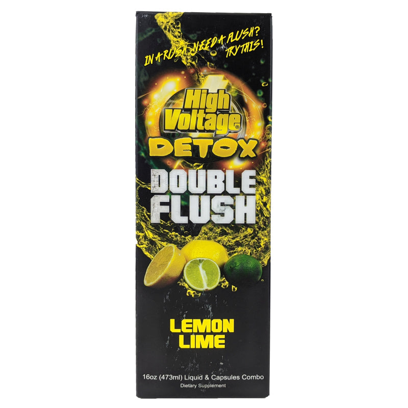 High Voltage DOUBLE FLUSH Detox Drink w Capsules, 16oz Lemon Lime Flavor