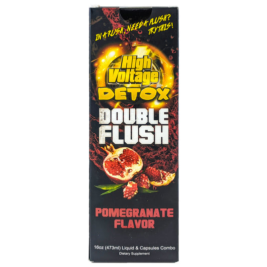 High Voltage DOUBLE FLUSH Detox Drink w Capsules, 16oz Pomegranate Flavor