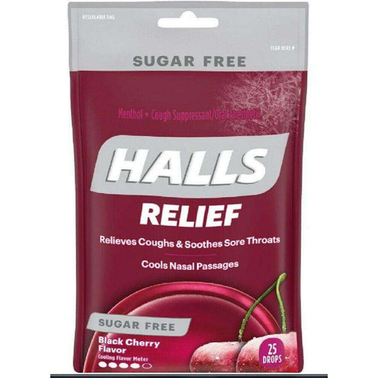 Halls Relief Sugar Free Cough Drops Black Cherry - 25 Drops