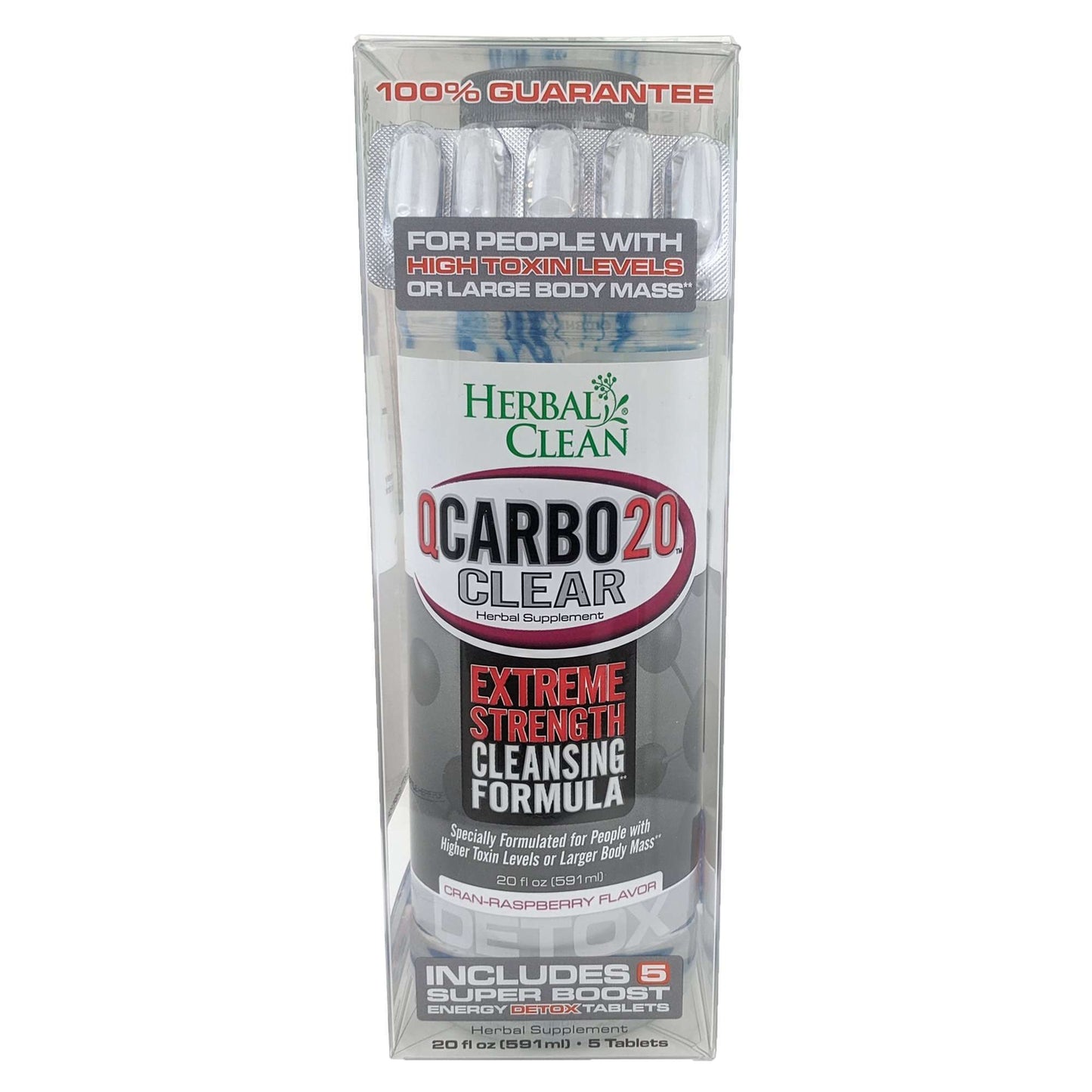 Herbal Clean Qcarbo20 Clear 20oz with 5 Tablets, Cran-Raspberry
