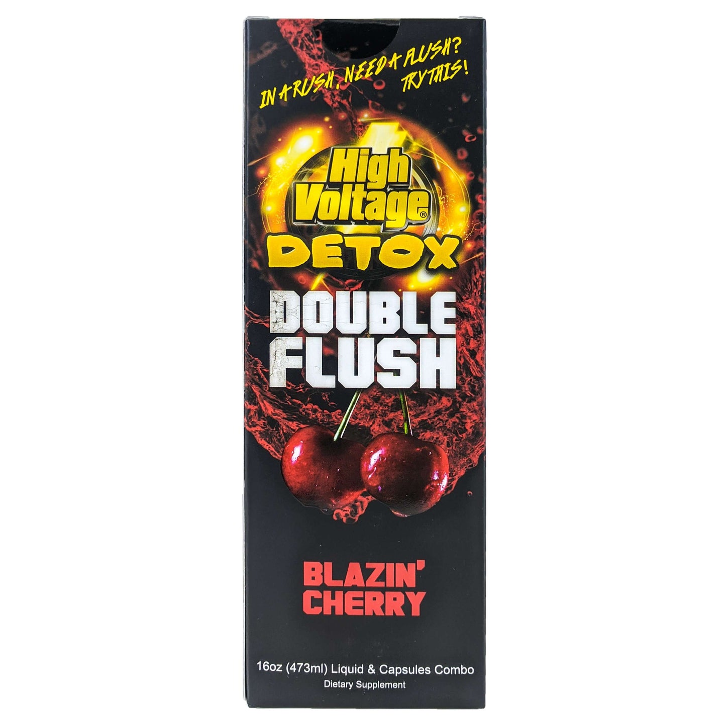 High Voltage DOUBLE FLUSH Detox Drink w Capsules, 16oz Blazin' Cherry Flavor