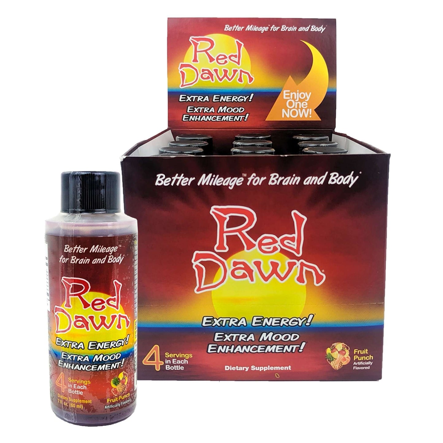 Red Dawn Energy Drink Shots 2oz, Fruit Punch Flavor, Box of 12