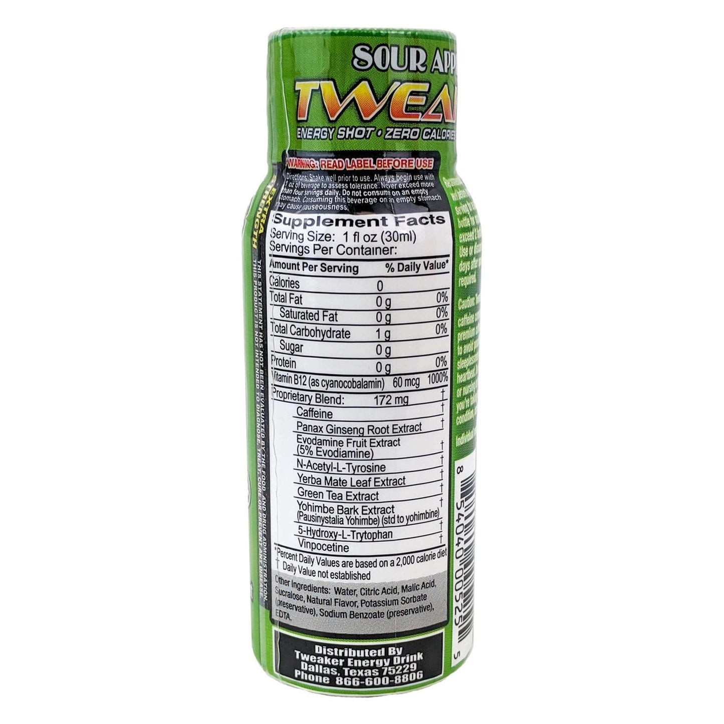 Tweaker 2oz Extra Strength Energy Shot, Sour Apple Flavor