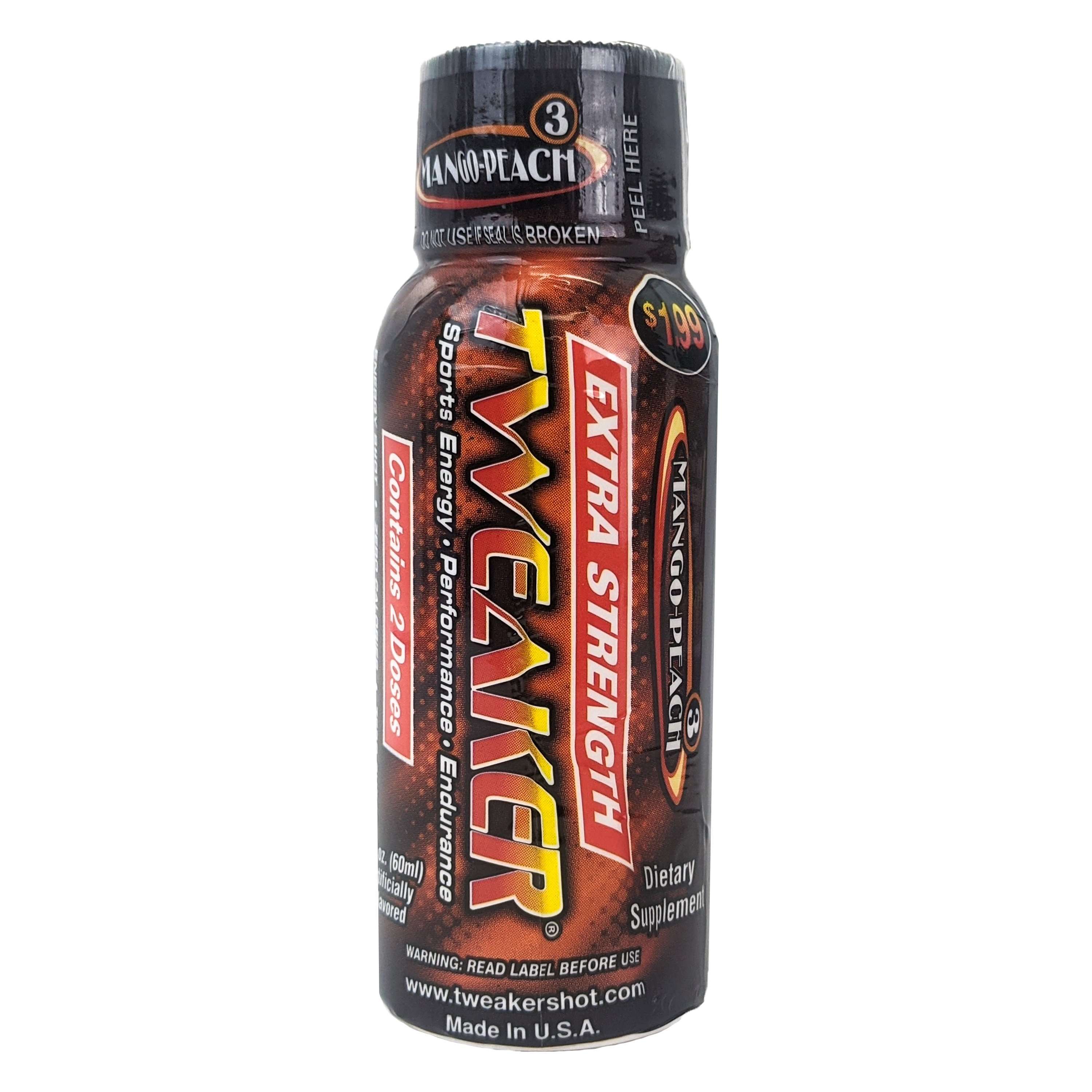 Tweaker 2oz Extra Strength Energy Shots, Box of 12, Mango-Peach Flavor