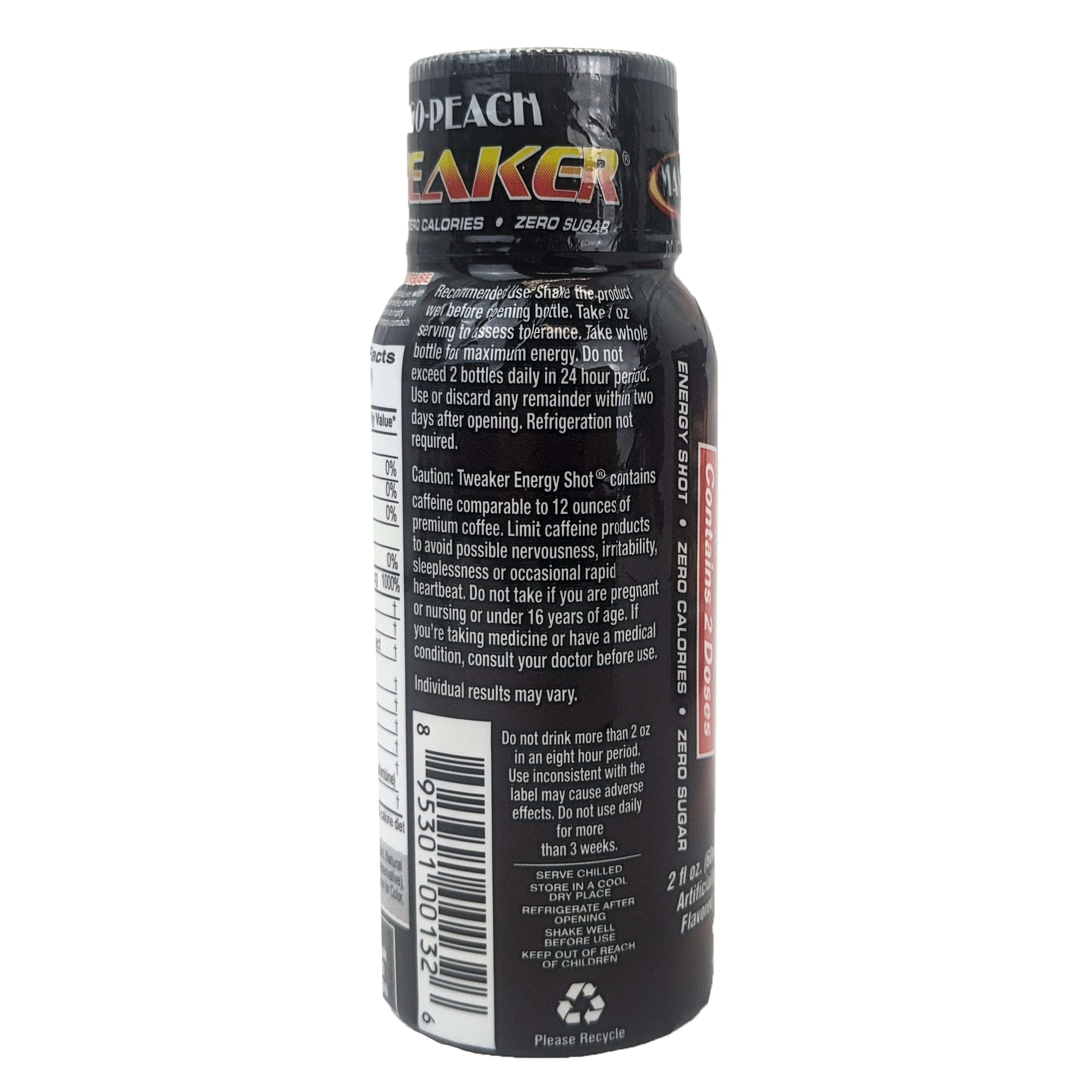 Tweaker 2oz Extra Strength Energy Shots, Box of 12, Mango-Peach Flavor